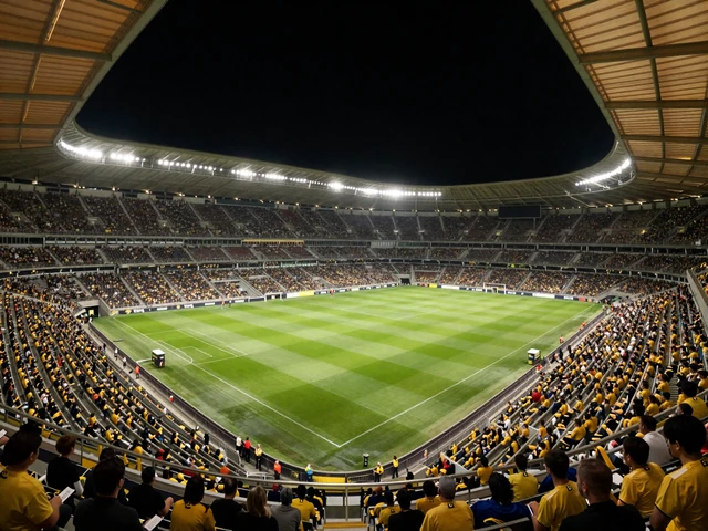 Volles Fu&szlig;ballstadion bei Nacht unter Flutlicht - Sportwetten bei Golazzo