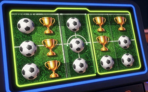 Fu&szlig;ballthematische Goalzz-Slot-Walzen mit Ball- und Pokal-Symbolen